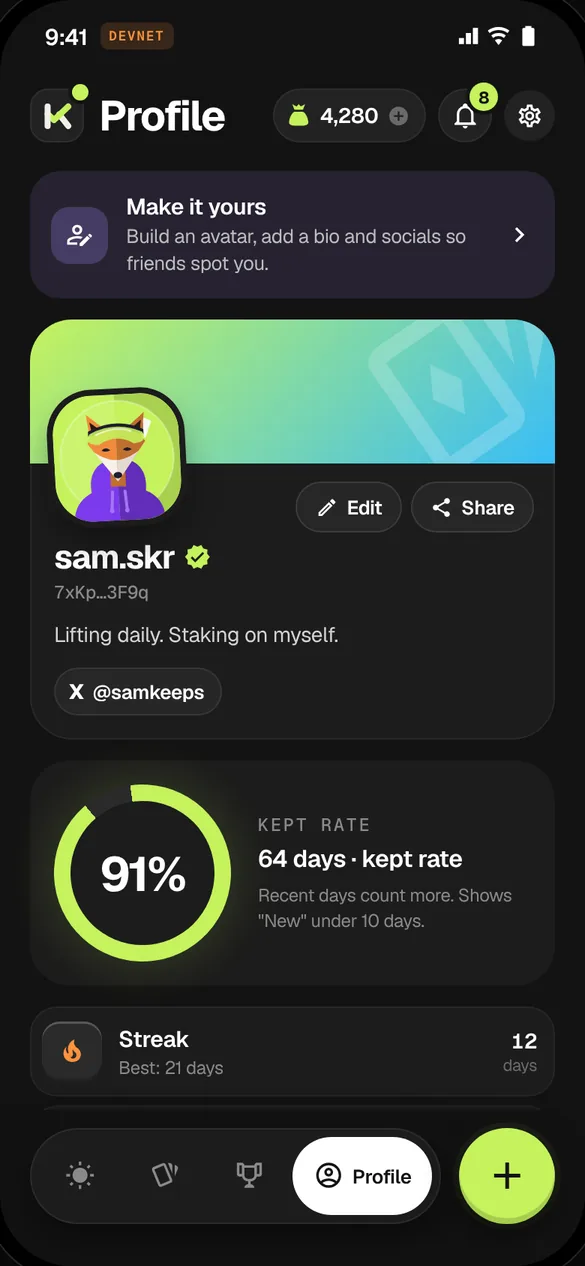 Profile screen
